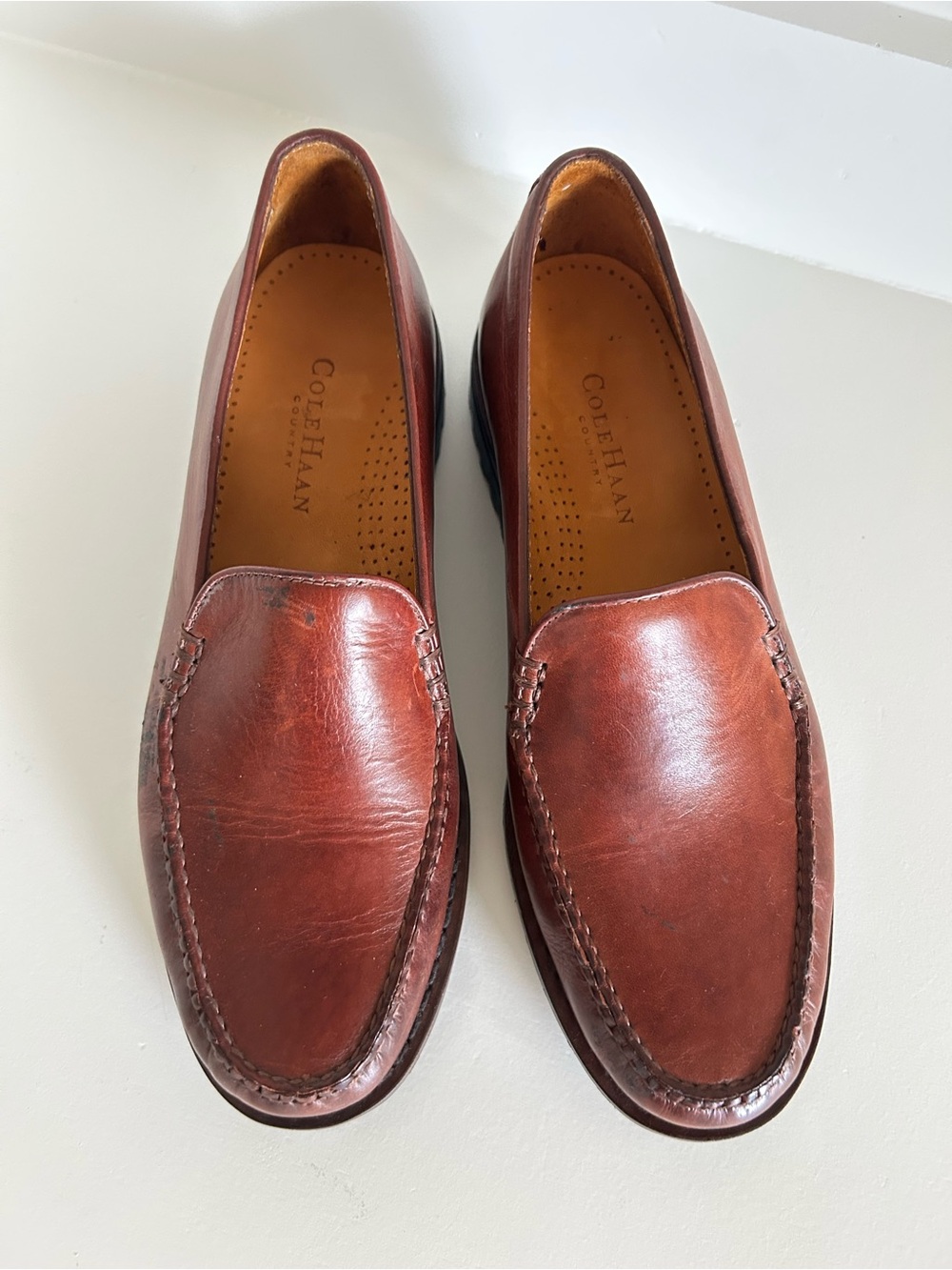 Vintage 1990s Cole Haan Country brown leather loafers, made in Brazil.